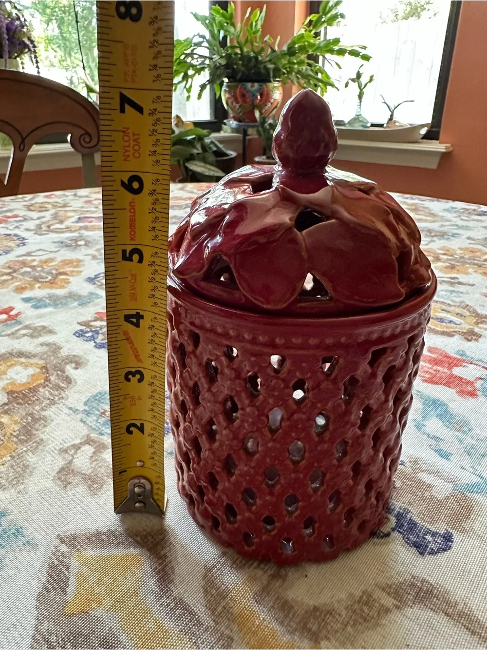 Decorative Red Ceramic Lidded Jar - Home Accent